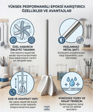 Epoksi Reçine Karıştırıcı Mikser, Matkap Uyumlu, Hava Kabarcığı Önleyici - Görsel 3
